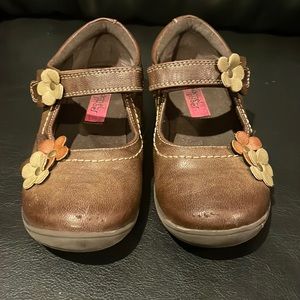 Brown Velcro Rachel Shoes with cute flower details!
